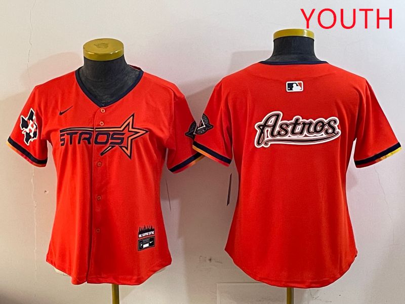 Youth Houston Astros Blank Orange Three generations Joint Name 2025 Nike MLB Jersey style 17